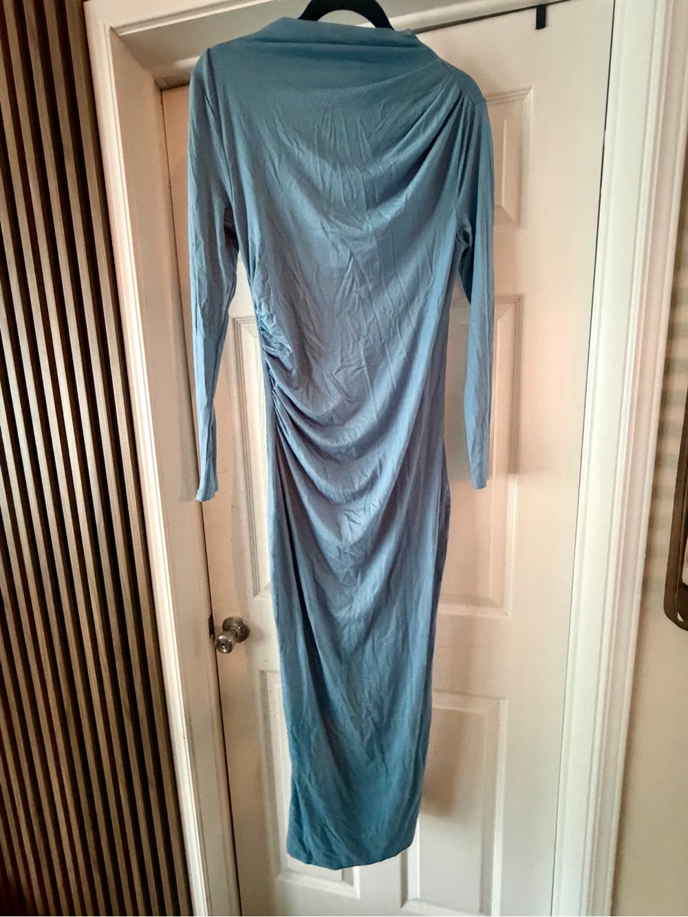 Elegant Long Sleeve Midi Dress in Dusty Blue